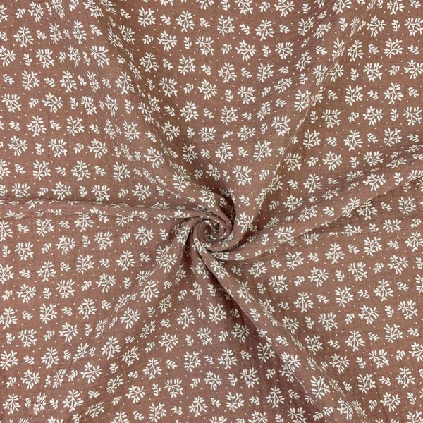 Double gaze motifs fleurs fond chataigne