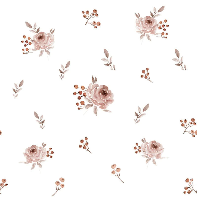 Double gaze motis fleurs rose fond blanc