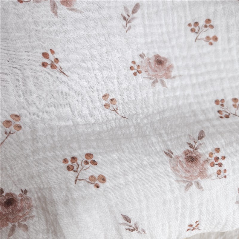 Double gaze motis fleurs rose fond blanc
