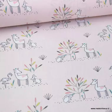 Motifs biches et lapins rose