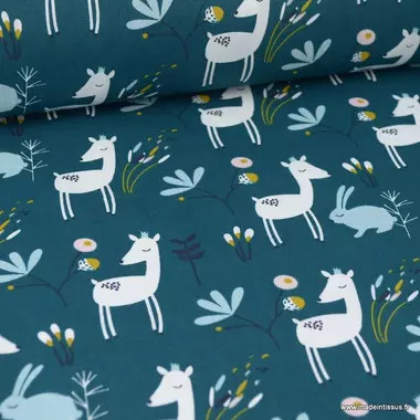 Motifs biches et lapins vert