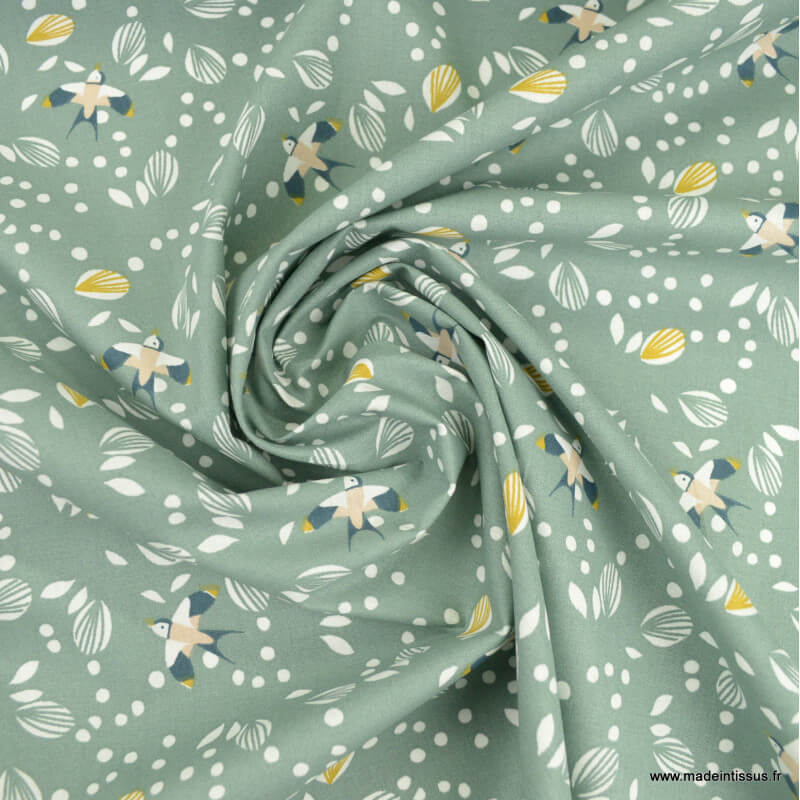 Motifs oiseaux fond vert